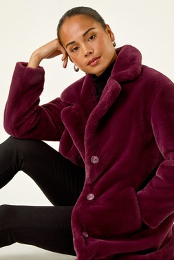 Roman Petite Wine Longline Faux Fur Coat