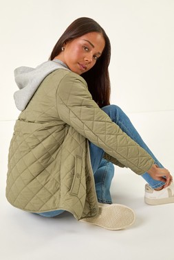 Roman Petite Khaki Contrast Hooded Puffer Coat