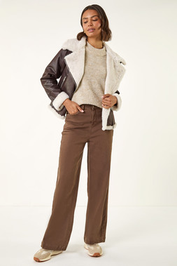 Roman Contrast Aviator Fur Coat