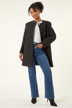 Roman Petite Black Patch Pocket Buttoned Coat