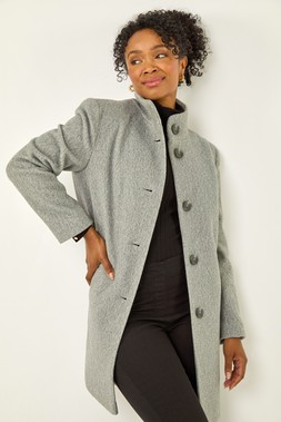 Roman Petite Grey Brushed Funnel Neck Coat