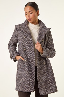 Roman Black Petite Double Breast Funnel Neck Coat