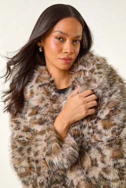 Roman Dusk Brown Animal Faux Fur Coat