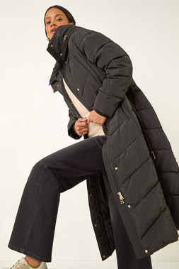 Dusk Black Longline Belted Puffer