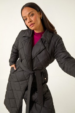 Roman Dusk Black Chevron Wrap Puffer Coat