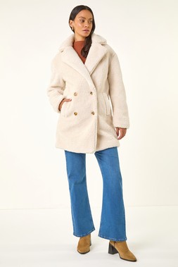 Roman Dusk Off White Oversized Boucle Coat