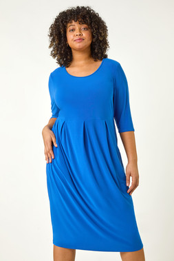 Roman Curve Pocket Shift Midi Dress