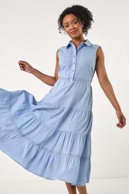 Roman Petite Cotton Pocket Tiered Midi Dress