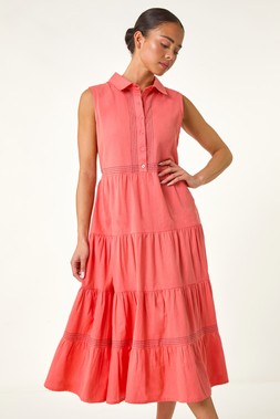 Roman Petite Coral Stitch Detail Tiered Dress