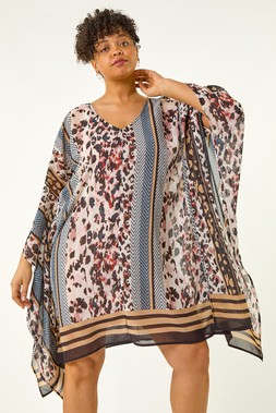 Roman Curve Natural Contrast Print Kaftan