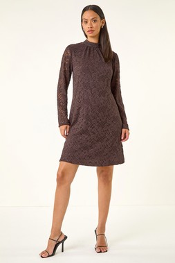Roman Dusk Chocolate Baroque Lace Shift Dress