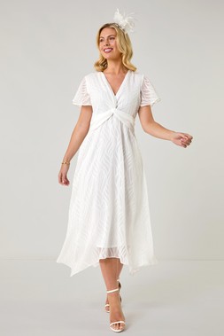 Roman Petite White Front Twist Jacquard Dress