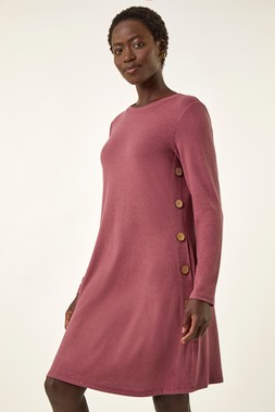Roman Rose Side Button Detail Swing Dress