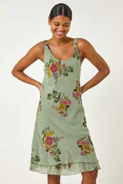Roman Floral Print Double Layer Dress