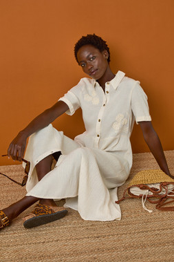 Roman Natural Embroidery Detail Tiered Midi Dress