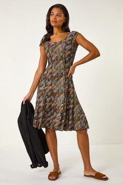 Roman Abstract Panel Detail Midi Dress