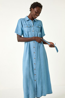 Roman Light Denim Button Through Denim Midi