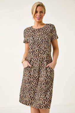 Roman Petite Animal Print Pocket Stretch Dress