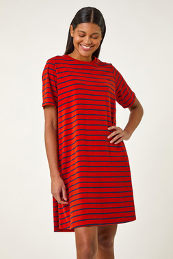 Roman Red Stripe Print Jersey T-Shirt Dress