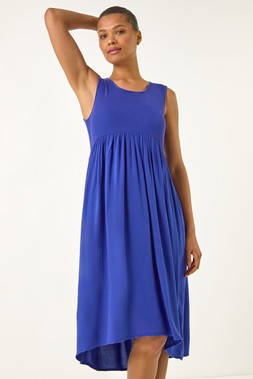 Roman Blue Ribbed Stretch Midi Dress