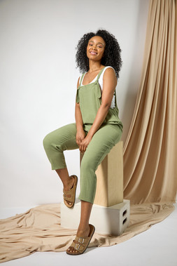 Roman Petite Sage Strap Woven Jumpsuit
