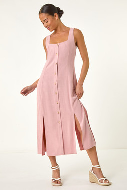 Roman Petite Button Front Midi Dress