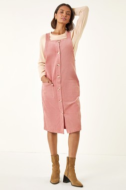 Roman Corduroy Pinafore Midi Dress