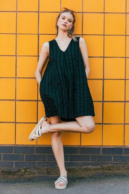 Roman Black Textured Short A-Line Dress