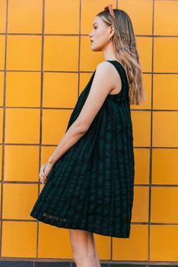 Roman Black Textured Short A-Line Dress