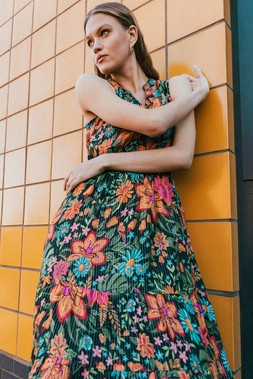 Roman Red Floral Shirred Maxi Dress