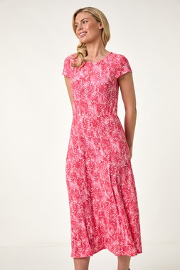 Roman Petite Pink Abstract Crinkle Midi Dress