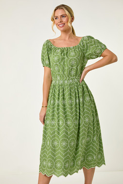 Roman Petite Khaki Contrast Embroidery Dress