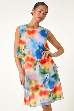 Roman Petite Blue Abstract Layered Tier Dress