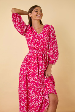 Roman Pink Heart Print Midi Dress