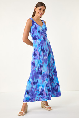 Roman Abstract Print Gathered V-Neck Maxi Dress
