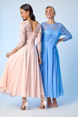 Roman Petite Blue Lace Bodice Tie Waist Dress & Roman Petite Light Pink Lace Bodice Tie Waist Dress
