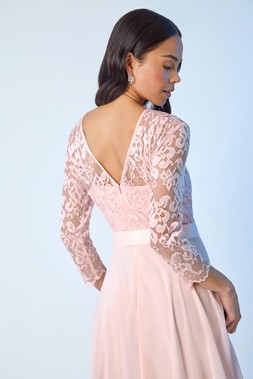 Roman Petite Light Pink Lace Bodice Tie Waist Dress