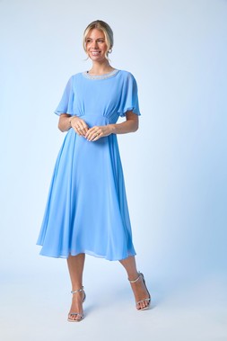Roman Petite Blue Trim Short Sleeve Dress
