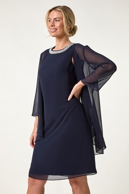Roman Petite 2in1 Neck Trim Shift Dress