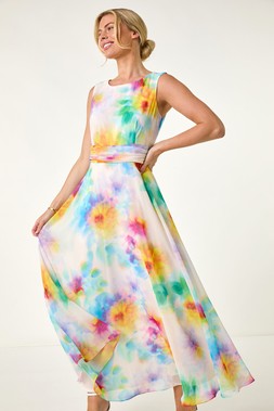 Roman Petite Ivory Floral Sleeveless Midi Dress