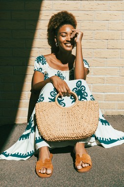 Roman Navy Bardot Shirred Maxi Dress
