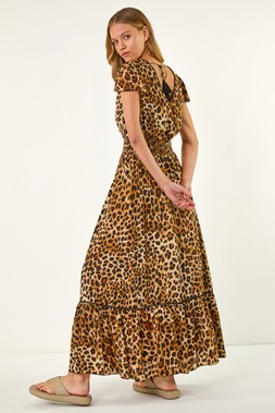 Roman Animal Print Shirred Maxi Dress