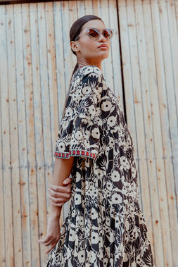 Roman Black Floral Print Border Maxi Dress
