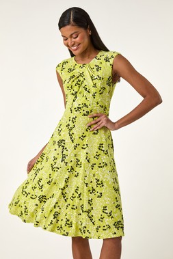 Roman Lime Ditsy Floral Keyhole Twist Dress