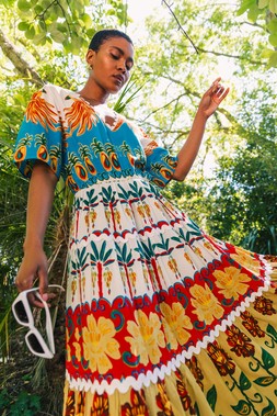 Roman Tropical Print V-Neck Maxi Dress