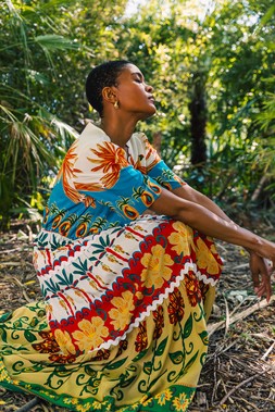 Roman Tropical Print V-Neck Maxi Dress
