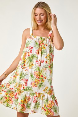 Roman Petite Print Strap Detail Frill Hem Dress