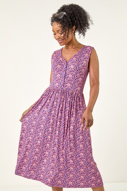 Roman Petite Pink Floral Midi Dress