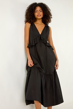 Roman Dusk Black Bow Detail Poplin Midi Dress