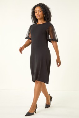 Roman Petite Black Knitted Mesh Dress